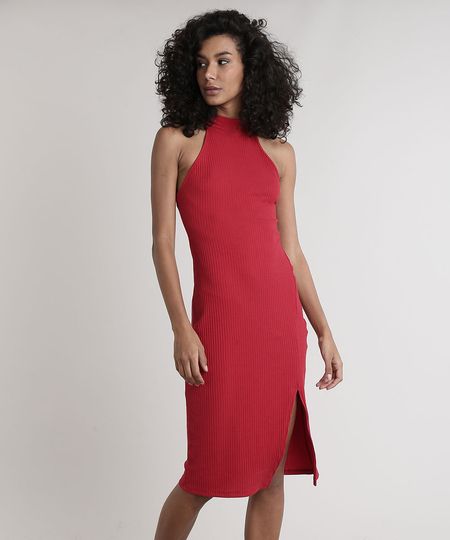Vestido-Feminino-Midi-Halter-Neck-Canelado-com-Fenda-Gola-Alta-Vermelho-9611887-Vermelho_1