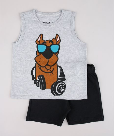 Conjunto-Infantil-Scooby-Doo-de-Regata-Cinza-Mescla-Claro---Bermuda-em-Moletom-Preta-9752862-Preto_1