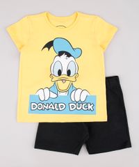 Conjunto-Infantil-Pato-Donald-de-Camiseta-Manga-Curta-Amarela---Bermuda-em-Moletom-Preta-9752866-Preto_1