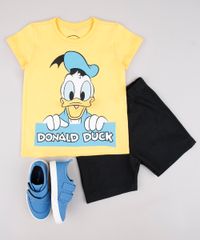Conjunto-Infantil-Pato-Donald-de-Camiseta-Manga-Curta-Amarela---Bermuda-em-Moletom-Preta-9752866-Preto_3