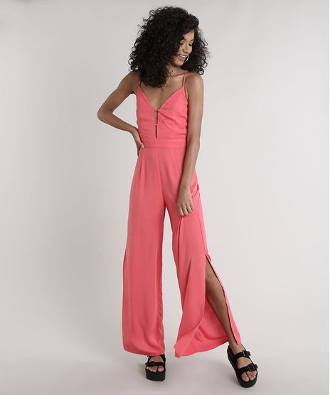Macacao-Feminino-com-Fenda-e-Vazado-Decote-V-Alcas-Finas-Coral-9630046-Coral_1