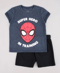 Conjunto-Infantil-Homem-Aranha-de-Camiseta-Manga-Curta-Azul---Bermuda-em-Moletom-Preta-9752865-Preto_1