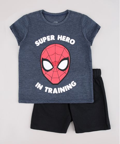 Conjunto-Infantil-Homem-Aranha-de-Camiseta-Manga-Curta-Azul---Bermuda-em-Moletom-Preta-9752865-Preto_1