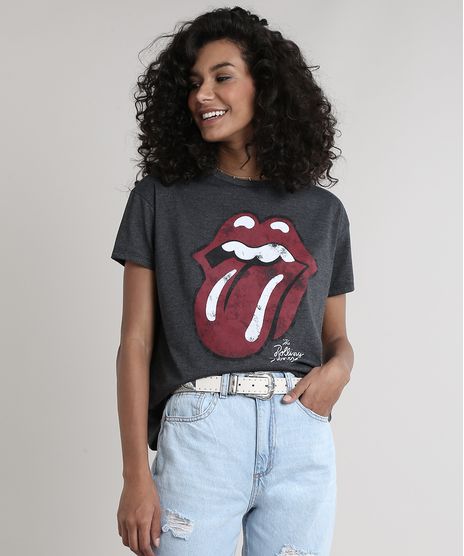 Blusa-Feminina-The-Rolling-Stones-Manga-Curta-Decote-Redondo-Cinza-Mescla-Escuro-9595974-Cinza_Mescla_Escuro_1