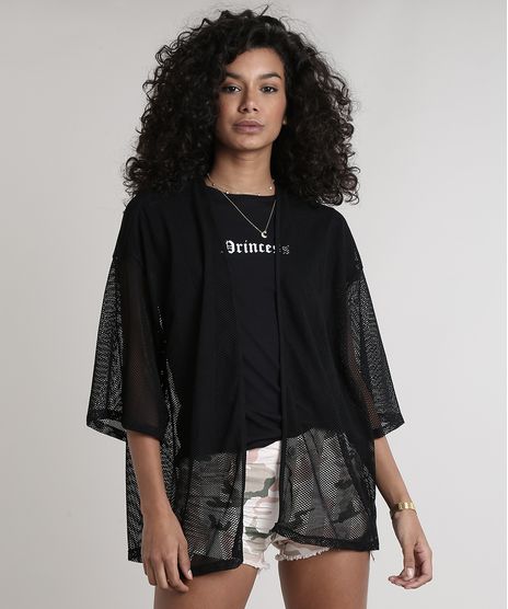 Kimono-Feminino-Curto-em-Tela-Manga-Curta--Preto-9706251-Preto_1