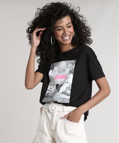 Blusa-Feminina-Lilo---Stitch--Ohana--Manga-Curta-Decote-Redondo-Preta-9700404-Preto_1