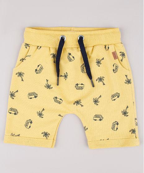 Bermuda-Infantil-Estampada-Tropical-em-Moletom-Amarela-9729578-Amarelo_1
