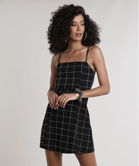 Vestido-Feminino-Curto-Estampado-Quadriculado-Alcas-Finas-Decote-Reto--Preto-9706293-Preto_1