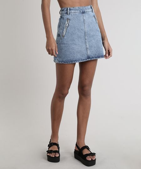 Saia-Jeans-Feminina-Curta-com-Ziper-de-Argola-Azul-Medio-9761049-Azul_Medio_1
