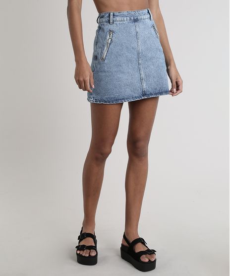 Saia-Jeans-Feminina-Curta-com-Ziper-de-Argola-Azul-Medio-9761049-Azul_Medio_1