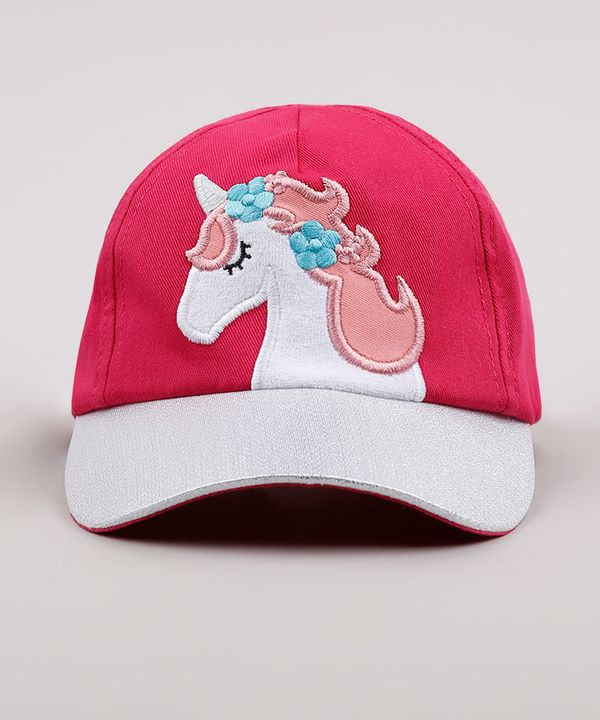 Boné Infantil Aba Curva Unicórnio com Lurex Rosa Escuro P