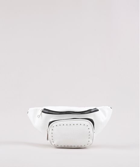 Pochete-Feminina-Texturizada-Croco-com-Bolsos-e-Tachas-Branca-9632378-Branco_1