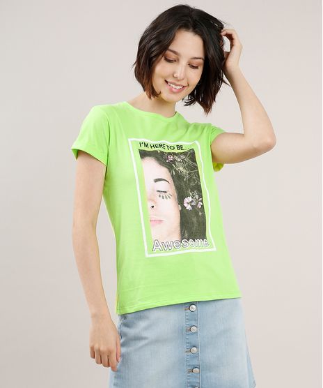 Blusa-Feminina--I-m-Here-to-Be-Awesome--Manga-Curta-Decote-Redondo-Verde-Neon-9712751-Verde_Neon_1