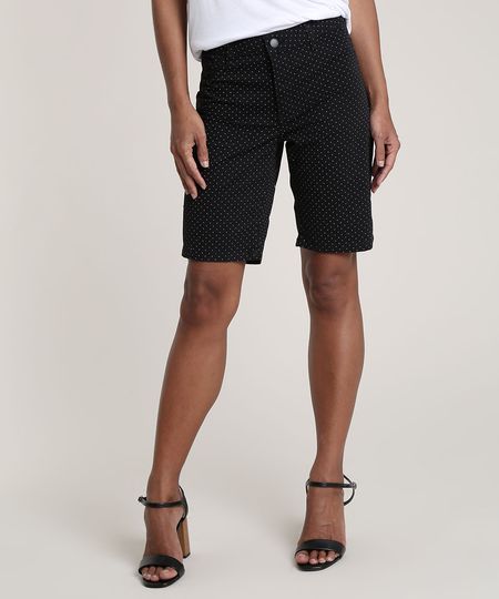 Bermuda-de-Sarja-Feminina-Ciclista-Estampada-Poa-Preta-9547822-Preto_1