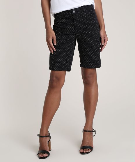 Bermuda-de-Sarja-Feminina-Ciclista-Estampada-Poa-Preta-9547822-Preto_1