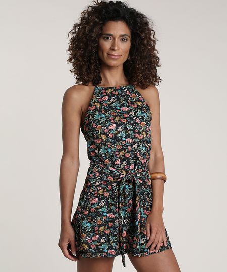 Macaquinho-Feminino-Estampado-Floral-com-Amarracao-Decote-Redondo-Preto-9694163-Preto_1