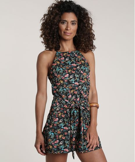 Macaquinho-Feminino-Estampado-Floral-com-Amarracao-Decote-Redondo-Preto-9694163-Preto_1