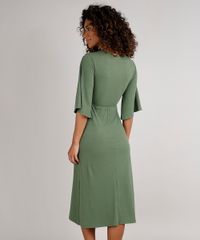 Vestido-Feminino-Midi-Canelado-com-Vazado-Manga-3-4-Verde-Militar-9588311-Verde_Militar_2