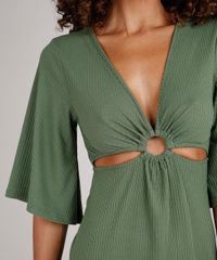 Vestido-Feminino-Midi-Canelado-com-Vazado-Manga-3-4-Verde-Militar-9588311-Verde_Militar_4