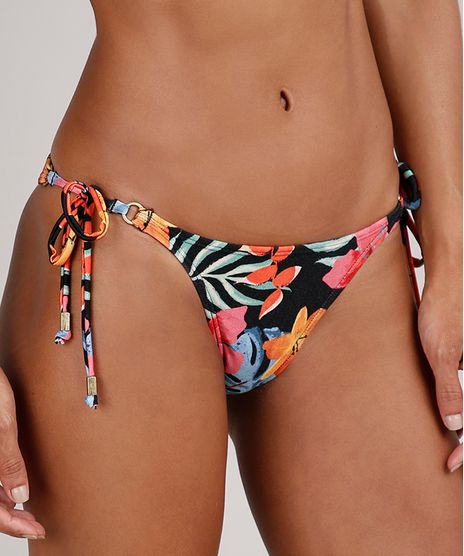 Biquini-Calcinha-Tanga--Estampado-Floral-com-Protecao-UV50--Preto-9671302-Preto_1