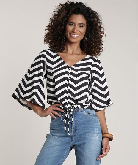 Blusa-Feminina-Estampada-Chevron-Manga-3-4-Decote-V-Preta-9694158-Preto_1