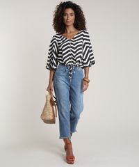 Blusa-Feminina-Estampada-Chevron-Manga-3-4-Decote-V-Preta-9694158-Preto_3