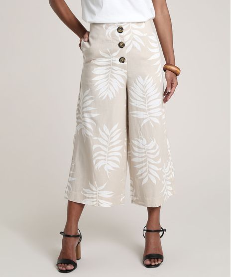 Calca-Feminina-Pantacourt-Estampada-Folhagem-com-Botoes-Bege-Claro-9639226-Bege_Claro_1