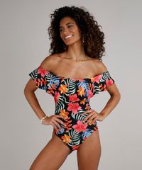 Maio-Body-Ombro-a-Ombro-com-Babado-Estampado-Tropical-Sem-Bojo-Protecao-UV-50--Preto-9671304-Preto_1