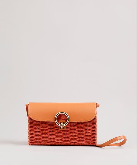 Bolsa-Feminina-Media-Transversal-com-Fivela-e-Palha-Laranja-9637358-Laranja_1