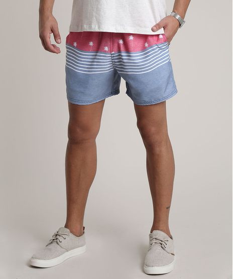 Short-Masculino-Estampado-de-Coqueiros-com-Listras-Vermelho-9734060-Vermelho_1