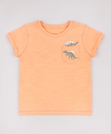 Camiseta-Infantil-Dinossauros-com-Bolso-Manga-Curta-Laranja-9768189-Laranja_1