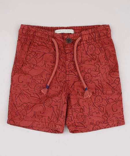 Bermuda-de-Sarja-Infantil-Estampada-de-Bichos-com-Bolsos-e-Cordao-Cobre-9760440-Cobre_1
