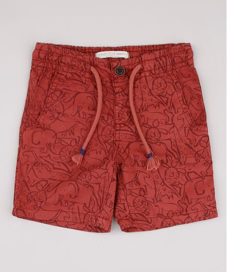 Bermuda-de-Sarja-Infantil-Estampada-de-Bichos-com-Bolsos-e-Cordao-Cobre-9760440-Cobre_1