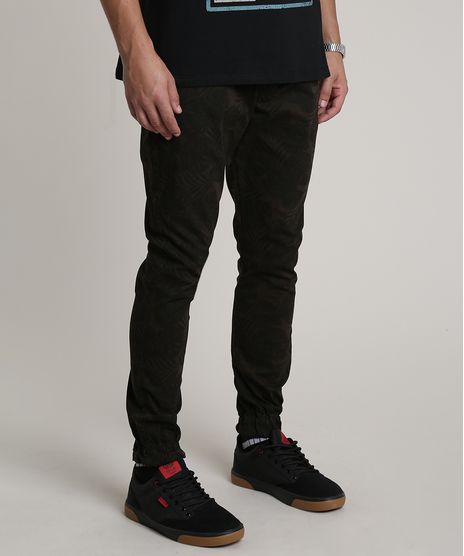 Calca-de-Sarja-Masculina-Jogger-Skinny-Estampada-de-Folhagem-Verde-Militar-9628185-Verde_Militar_1