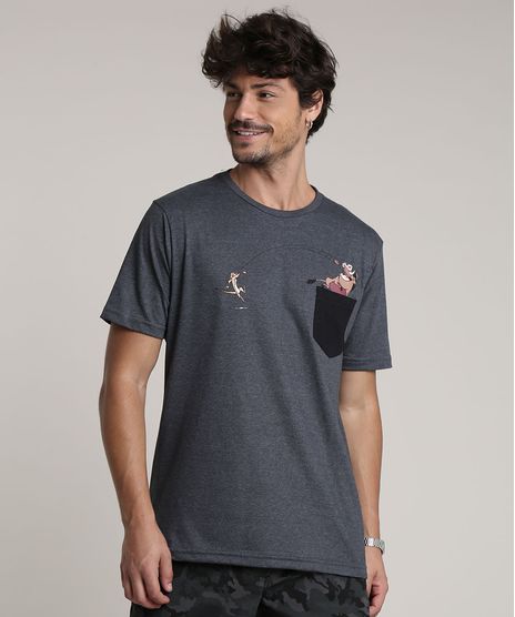 Camiseta-Masculina-Timao-e-Pumba-com-Bolso-Manga-Curta-Gola-Careca-Cinza-Mescla-Escuro-9757284-Cinza_Mescla_Escuro_1