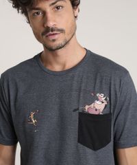 Camiseta-Masculina-Timao-e-Pumba-com-Bolso-Manga-Curta-Gola-Careca-Cinza-Mescla-Escuro-9757284-Cinza_Mescla_Escuro_4