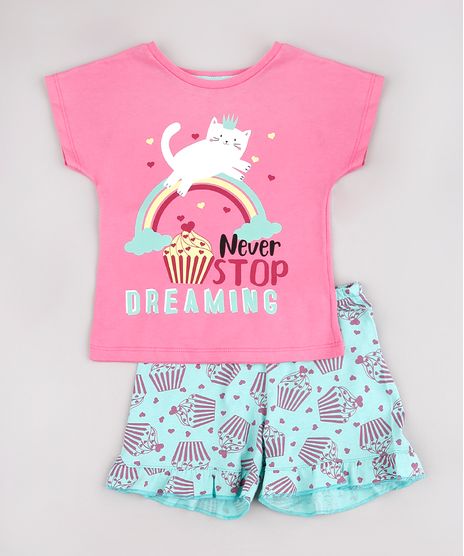 Pijama-Infantil-com-Estampa-de-Gatinho-Manga-Curta-Rosa-9751955-Rosa_1
