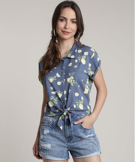 Camisa-Feminina-Estampada-de-Limao-com-No-Manga-Curta-Azul-9696179-Azul_1
