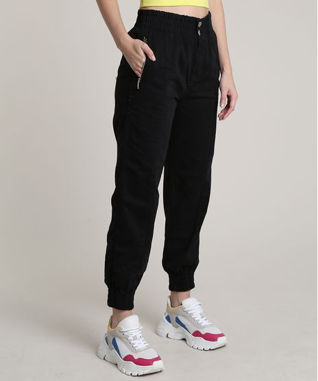Calca-de-Sarja-Feminina-Jogger-com-Bolsos-Preta-9753715-Preto_1
