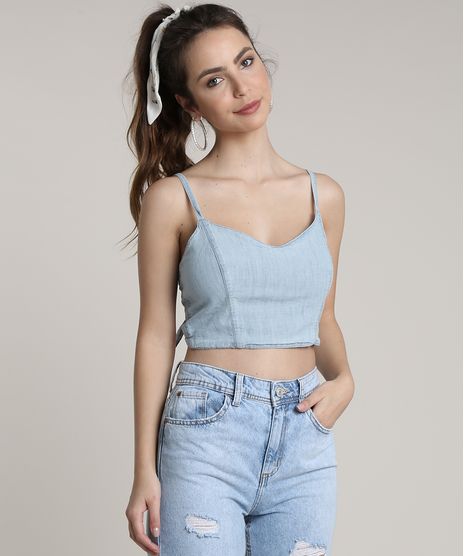 Top-Cropped-Jeans-Feminino-com-Amarracao-Decote-V-Azul-Claro-9753894-Azul_Claro_1