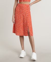 Saia-Feminina-Midi-Estampada-de-Poa-com-Fenda-Vermelha-9715769-Vermelho_1