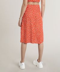 Saia-Feminina-Midi-Estampada-de-Poa-com-Fenda-Vermelha-9715769-Vermelho_2