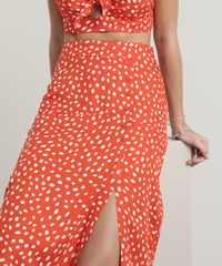 Saia-Feminina-Midi-Estampada-de-Poa-com-Fenda-Vermelha-9715769-Vermelho_4