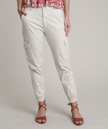 Calca-de-Sarja-Feminina-Jogger-Cargo-Cintura-Media-Kaki-Claro-9758589-Kaki_Claro_1