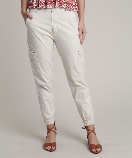 Calca-de-Sarja-Feminina-Jogger-Cargo-Cintura-Media-Kaki-Claro-9758589-Kaki_Claro_1