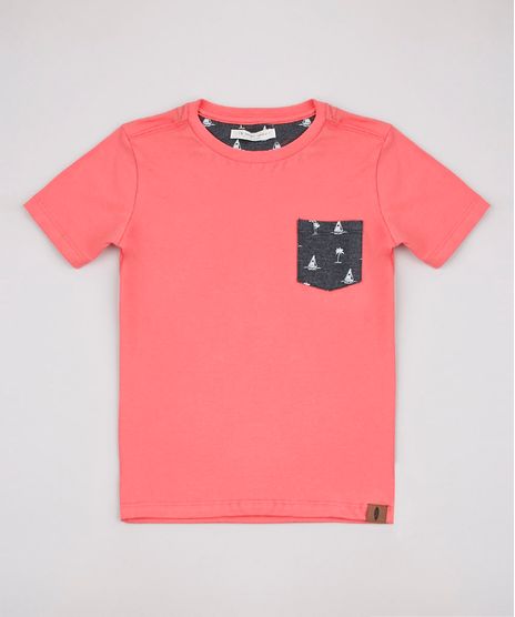 Camiseta-Infantil-com-Bolso-Estampado-de-Coqueiro-Manga-Curta-Coral-9827871-Coral_1