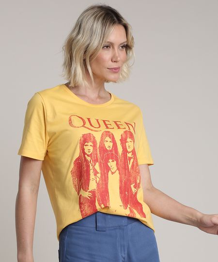 Blusa Feminina De Banda Queen Ampla Manga Curta Decote Redondo Amarela Cea