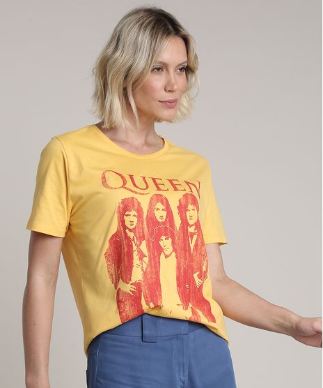 Blusa-Feminina-de-Banda-Queen-Ampla-Manga-Curta-Decote-Redondo-Amarela-9713994-Amarelo_1