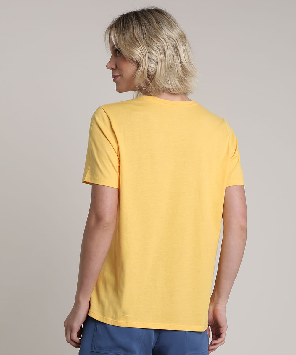 Blusa Feminina De Banda Queen Ampla Manga Curta Decote Redondo Amarela Cea