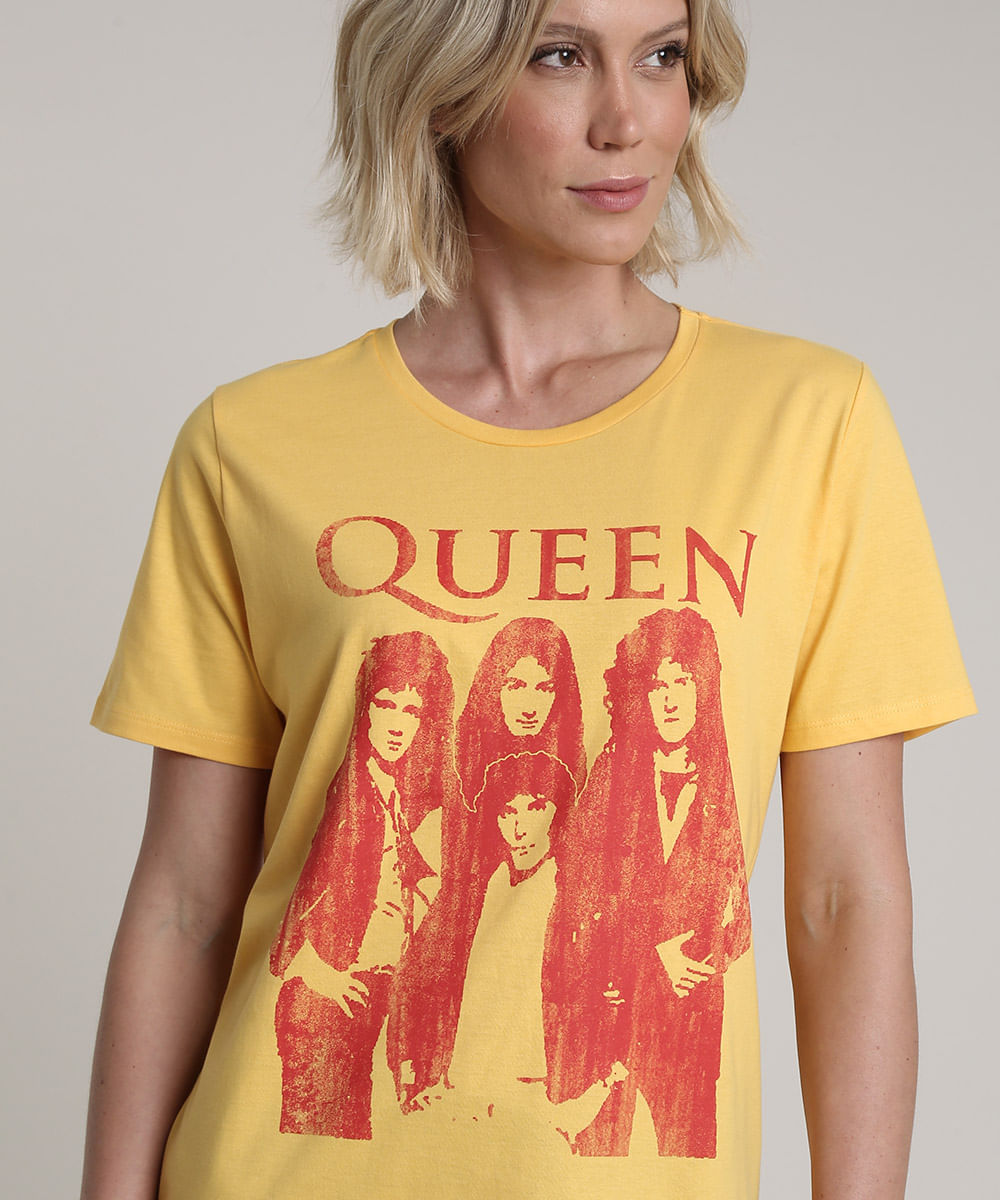 Blusa Feminina De Banda Queen Ampla Manga Curta Decote Redondo Amarela Cea